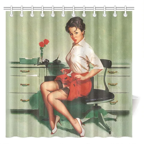 Miniatura 10 de FUNNY KIDS' HOME Cortinas de ducha retro con pin up para baño, pintura al óleo, arte de lienzo, decoración de baño, sexy dama bañándose