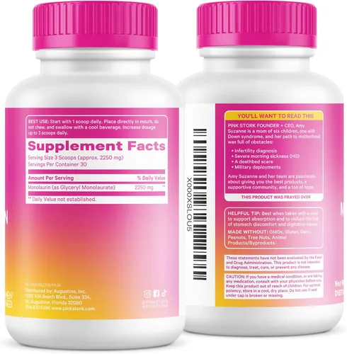 Miniatura 9 de Pink Stork Suplemento total de monolaurina para la salud intestinal, náuseas matutinas, apoyo inmunológico y salud vaginal para mujeres, bienestar