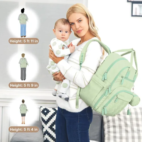 Miniatura 8 de iniuniu Mochila para pañales, kit 4 en 1, bolsas de bebé unisex grandes para niños y niñas, mochila de viaje impermeable con bolsa para pañales