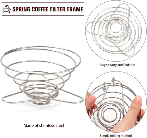 Miniatura 3 de SUEIANNMN - Soporte plegable para filtro de gotero de café, 1-2 tazas, filtro plegable de acero inoxidable reutilizable para cono de café, portátil