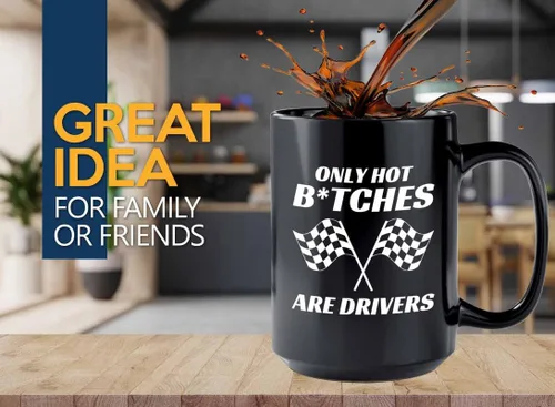Taza de café Racer de 15 onzas, color negro, solo conductores calientes, Fuel Speed Racer Car Guys Circuit, regalos para él, papá, hombres, novio