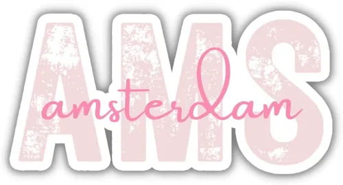 AMS Amsterdam Airport Code Travel Sticker, Multiple Colors Vinyl Laptop Water Bottle Planner Journal Places I've Been Luggage Washington Decal (Pink)