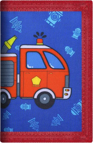 Cartera RFID, bonita cartera de dibujos animados con cremallera para niños, Carro de bomberos, Cartera de lona triple para niños