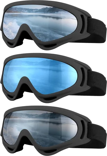 Miniatura 8 de Gafas de esquí, gafas de motocicleta, paquete de 3 gafas de snowboard para hombres, mujeres, adultos y jóvenes
