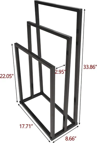 Miniatura 3 de BOFENG Toallero de metal negro de 3 niveles, cromado, alto, industrial, moderno, independiente para accesorios de baño, organizador