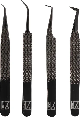 Miniatura 11 de M LASH - Pinzas para extensiones de pestañas (juego de 4) – Pinzas profesionales para extensiones de pestañas, punta de fibra, acero japonés, juego