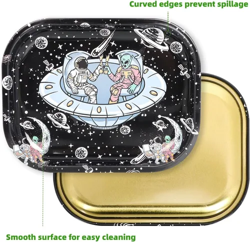Miniatura 4 de Bandejas de metal con tapa magnética, bandeja de metal de astronauta en el espacio, pequeña y bonita bandeja decorativa, ideal para el hogar o sobre