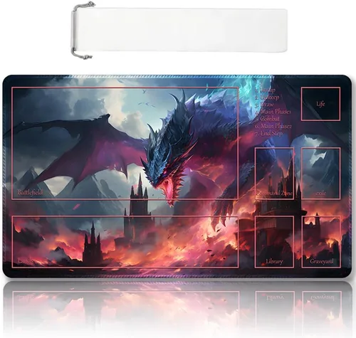 Miniatura 48 de Tapete de juego MTG cosido de alta calidad con zonas y respaldo de goma antideslizante, tapete de juego TCG para MTG y otros juegos de cartas, Dkt