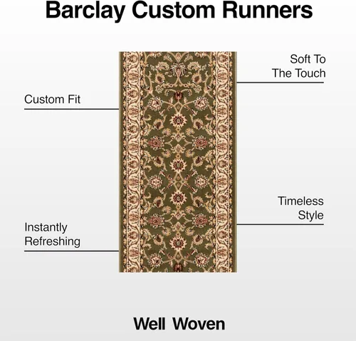 Miniatura 3 de Well Woven alfombra para pasillos y escaleras de tamaño personalizado - Elija la longitud que desee - Noble Sarouk Verde Oriental de 27 pulgadas