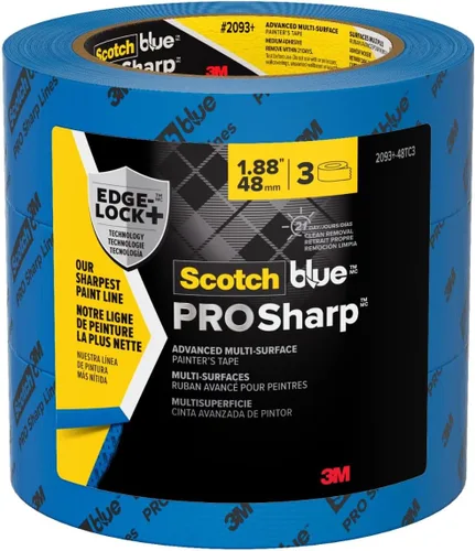 ScotchBlue PROSharp Cinta de Pintor de 2 pulgadas de ancho (1.88 pulgadas x 60 yardas), 3 rollos de cinta azul que protege superficies y se quita