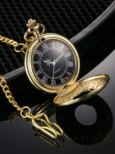 Miniatura 3 de Mudder - Reloj vintage de cuarzo para bolsillo con números romanos y cadena