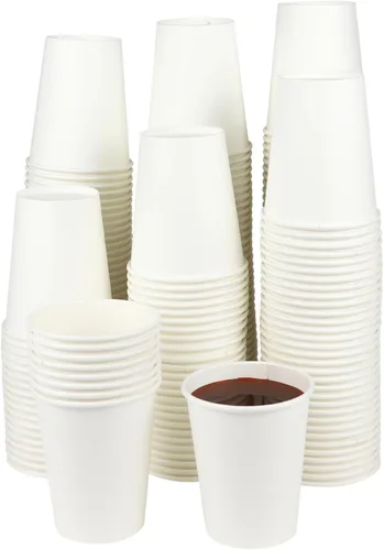 Tazas de papel Walasaso 8 oz, paquete de 120 tazas de café de papel 8 oz, tazas desechables para bebidas calientes y frías, tazas de agua blanca,