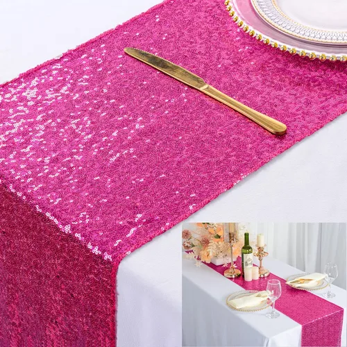 Miniatura 9 de ShiDianYi Camino de mesa de lentejuelas rojas de 14 x 108 pulgadas, paño con purpurina para fiestas, bodas, eventos, decoración de cubierta