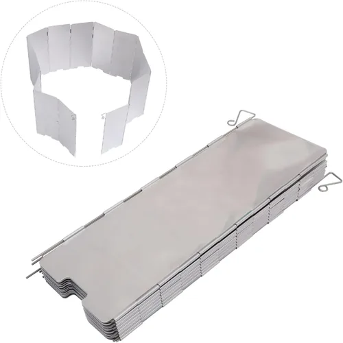 Miniatura 9 de GANAZONO 1pc Barbacoa Parabrisas Protector Protector de salpicaduras al aire libre Parabrisas al aire libre Aleación de aluminio plateado Utensilios