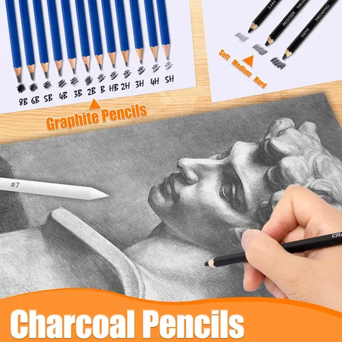 Miniatura 4 de Drawdart Art Supplies - Juego de lápices de dibujo, 76 unidades, kit de dibujo profesional con cuaderno de bocetos y bloc de acuarela, incluye