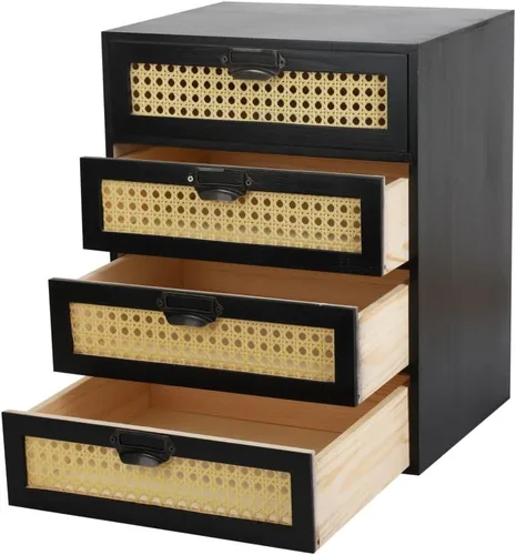 Miniatura 8 de GoooodGift Caja de almacenamiento grande de madera con cajones (gabinete boboticario, marco de ratán, marrón)