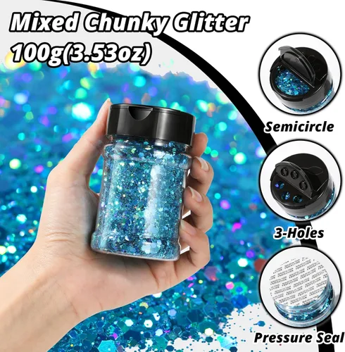 Miniatura 3 de HTVRONT - Purpurina gruesa holográfica - 100g/3.53oz, color azul, para resina, artesanía, uñas, vaso, maquillaje