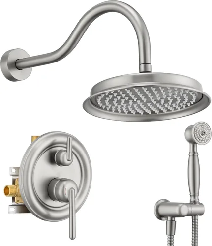 Miniatura 13 de Sistema de cabezal de ducha de lluvia con válvula de equilibrio de presión de 9 pulgadas, mezclador de lluvia de lujo, juego combinado de ducha