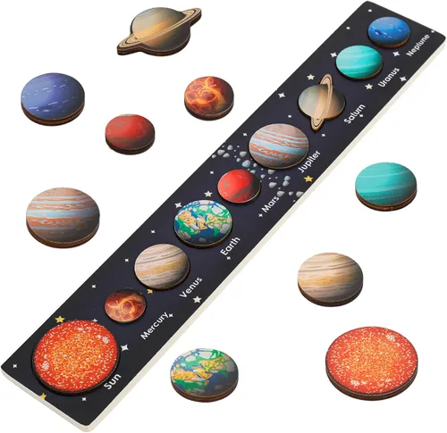 Zeoddler Rompecabezas del sistema solar para niños de 3 a 6 años, juguetes espaciales de madera, planetas para niños, actividades de aprendizaje
