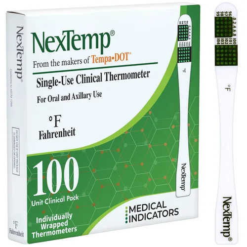 Miniatura 9 de NexTemp Termómetro desechable (paquete de 100 unidades, Celsius), termómetro oral para adultos, de un solo uso, sin batería, higiénico, lecturas