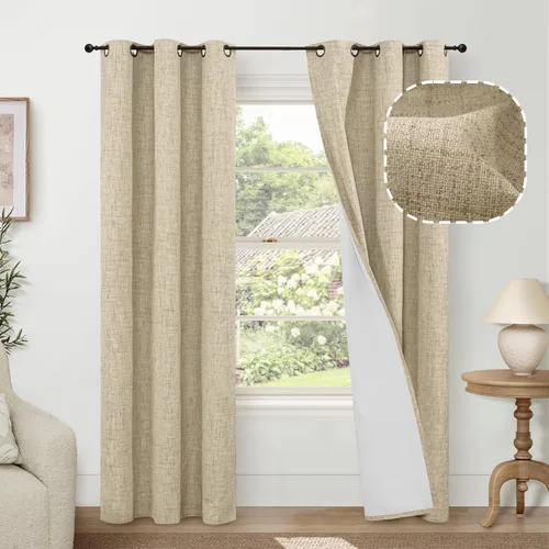Miniatura 68 de Cortinas Opacas de Lino Azul Bebé para Guardería de 40 Pulgadas de Largo, 2 Paneles, Cortinas Cortas con Aislamiento Térmico Boho de Bloqueo Total