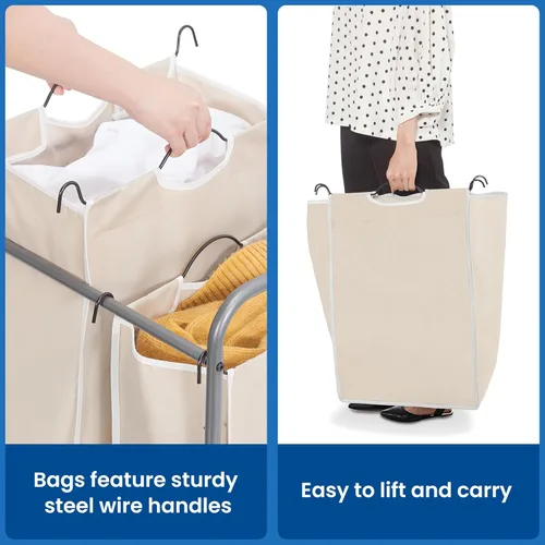 Miniatura 5 de STORAGE MANIAC Clasificador de ropa sucia de 2 secciones, cesto de ropa sucia de 90 L Gal con ruedas, clasificador separador de cesta de ropa, Beige