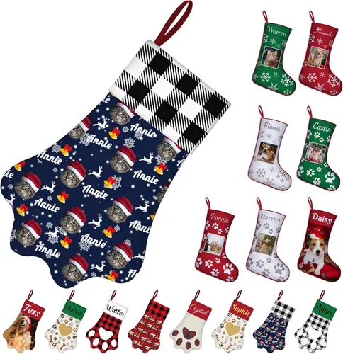 Miniatura 18 de Medias de Navidad de raza de perro personalizadas con texto de nombre, regalos de decoración de calcetines de Navidad personalizados para perros