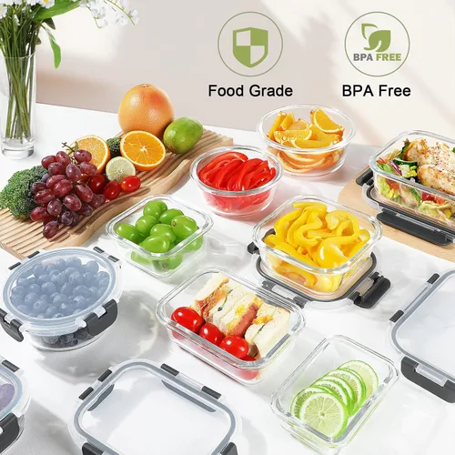 Miniatura 4 de BAYZZ 24 piezas de recipientes de vidrio para almacenamiento de alimentos con tapas, recipientes de vidrio herméticos para preparar comida