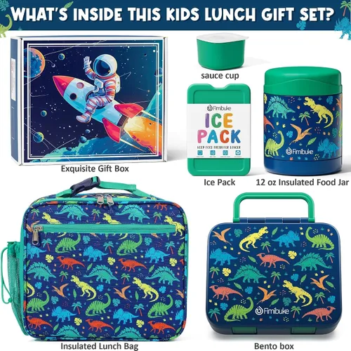 Miniatura 3 de Fimibuke Lonchera Bento de 32 onzas para niños con termo de 12 onzas, bolsa de almuerzo aislada y bolsa de hielo, contenedor de comida de 3