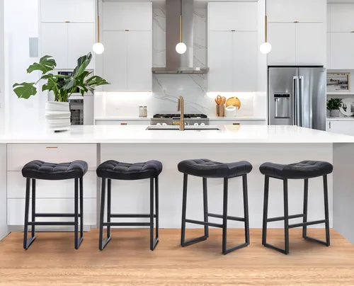 Miniatura 9 de RNKSFX Taburete de bar moderno negro para encimera de cocina sin respaldo de altura de mostrador con asiento tapizado de piel sintética y marco