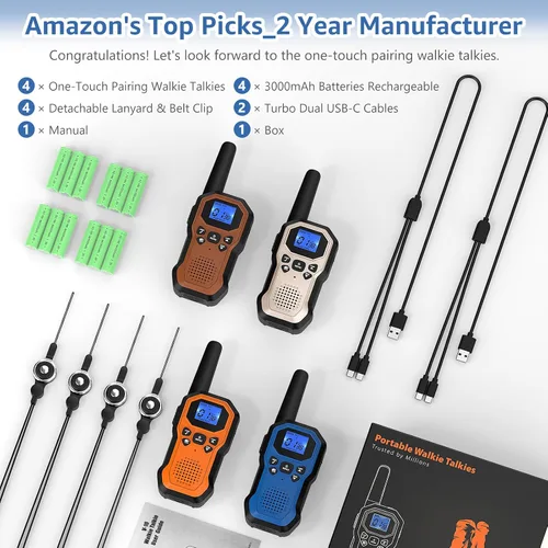 Miniatura 2 de Radios de 2 vías para adultos Walkie Talkies de largo alcance para niños, recargable, paquete de 4, camping, senderismo, esquí, equipo de crucero