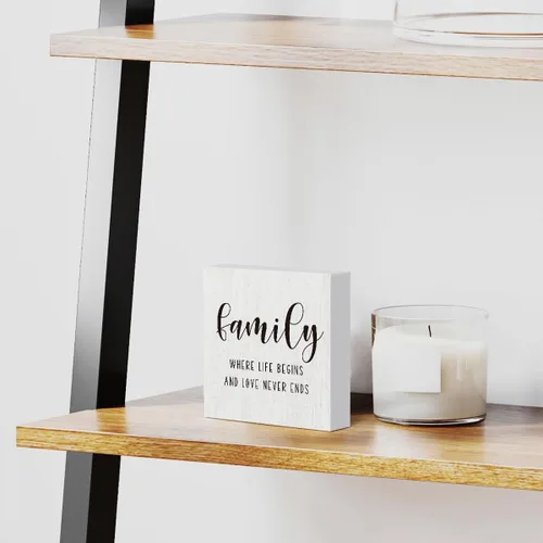 Miniatura 5 de mmiishe Letrero decorativo de madera con texto en inglés «Family Where Life Begins and Love Never Ends»