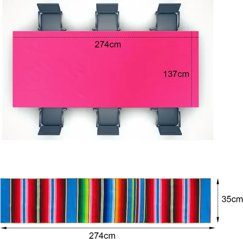 Miniatura 2 de Tudomro 2 manteles de fiesta mexicana de 54 x 108 pulgadas con caminos de mesa de 13.5 x 108 pulgadas, manta rectangular de algodón de poliéster a