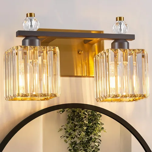 Miniatura 23 de Luces de Tocador de Baño de 3 Luces, Placado Negro, Modernas Luces de Tocador de Cristal para Baño, Luces de Tocador de Cristal para Usar Sobre
