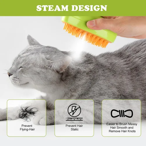 Miniatura 3 de Cepillo de vapor para gatos, 3 en 1, peine de eliminación de pelo de mascotas con vaporizador, peine Spritz para perros, espray de pulverización