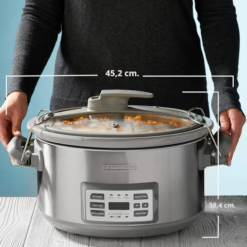 Miniatura 8 de Black + Decker Olla de cocción lenta digital de 6.6 L, SCD7007SSD, sonda de temperatura, Sous-Vide, tapa con bloqueo, olla de cerámica extraíble