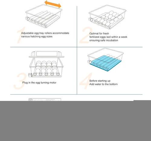 Miniatura 8 de Incubadora inteligente de 120 huevos, control de temperatura y humedad, pantalla LED, vela integrada, llenado de agua externo y potencia dual