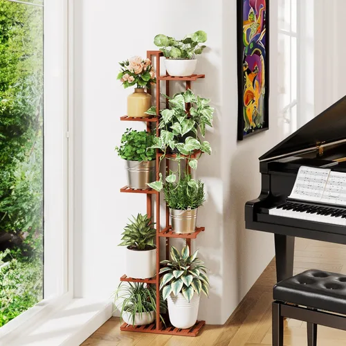 Miniatura 5 de ROSSNY Soporte para Plantas de Interior de 55 Pulgadas de Alto, 7 Niveles 8 Macetas Soporte para Plantas de Bambú para Plantas de Interior, Soporte