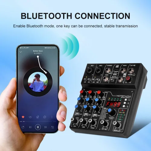 Miniatura 8 de AD14 Mezclador de audio profesional Placa de sonido Interfaz Sistema de consola 4 canales USB digital Bluetooth MP3 Entrada de computadora 48V