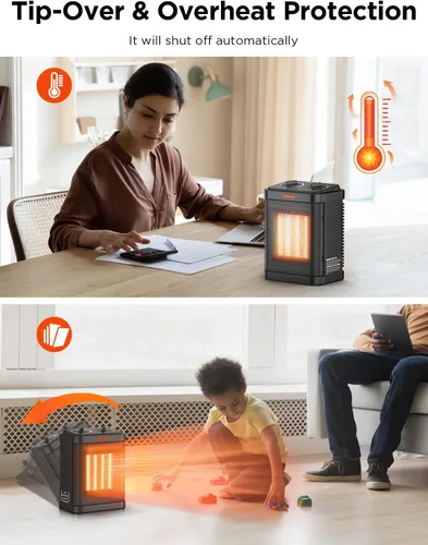 Miniatura 4 de Calentador de espacio de 1500 W para uso en interiores, calentador de cerámica PTC con termostato, calentador de espacio pequeño 3 modos, calentador