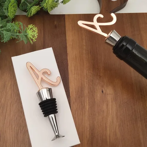 Miniatura 3 de Tapón monograma para botella de vino y bebidas, letra inicial, decorativo, regalo creativo para vino, cocina, bar, boda, acabado en oro rosa