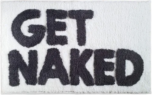 Miniatura 10 de New Mungo Alfombra de baño con texto en inglés «Get Naked», color negro, con letras blancas para decoración de apartamentos, divertida alfombra
