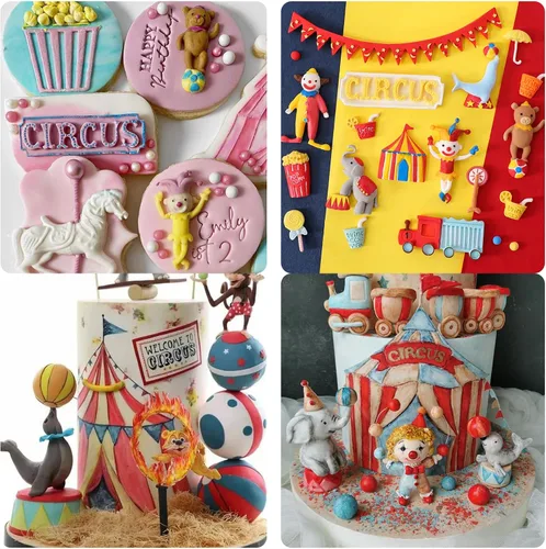 Miniatura 6 de Moldes de silicona para fondant de circo, 2 unidades, moldes de chocolate de elefante payaso, molde de cocina para hornear para decoración
