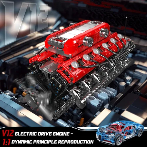 Miniatura 2 de Mould King Kit de modelo de motor V12 que funciona – Juego de bloques de construcción de mini motores motorizados con batería y cambio de marchas