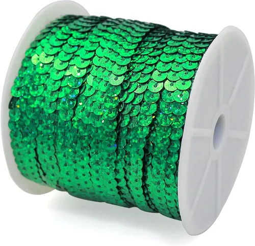 Miniatura 2 de FQTANJU Green Crafts - Tira redonda de lentejuelas planas de 0.236 pulgadas para manualidades, flecos y costura; rollo de 100 yardas