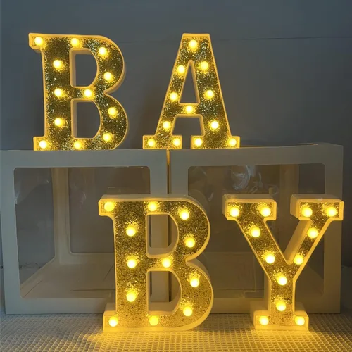 Miniatura 6 de BABY - Letras iluminadas de marquesina, luz decorativa LED grande para bebé, letras emisoras de luz blanca cálida, baby shower, cumpleaños, familia