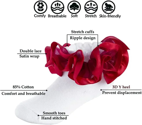Miniatura 28 de Dicry Calcetines de encaje doble para niñas pequeñas con puños ondulados y volantes grandes para bebés y niños