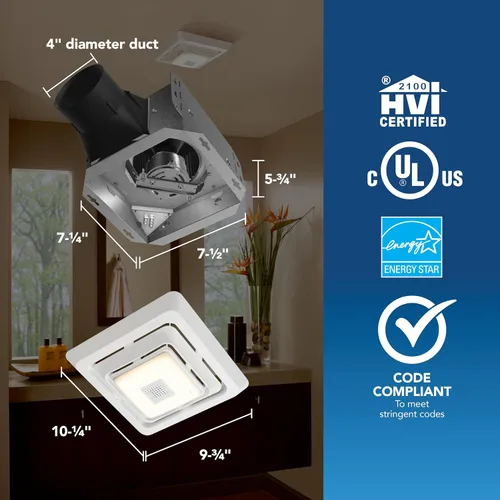 Miniatura 4 de Broan-NuTone® Roomside Series - Ventilador de escape de baño con altavoz Bluetooth con luz LED, 70 CFM 2 Sones, ENERGY STAR