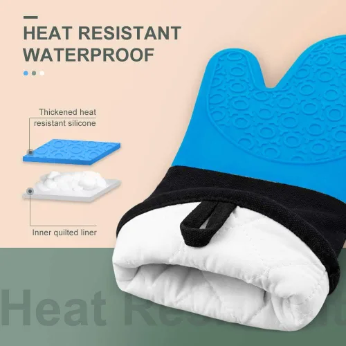 Miniatura 2 de sungwoo Guantes de horno de silicona extralargos, resistentes al calor, con forro acolchado, agarre texturizado antideslizante, perfectos para Azul