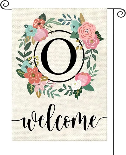 Miniatura 20 de Bandera de jardín con letra monograma, floral, 12 x 18 pulgadas, doble cara para exterior, pequeña de arpillera, familia, apellido, bandera inicial